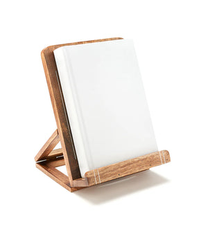 Wooden stand with a white board on a white background