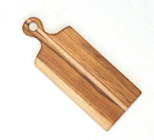 Wooden cutting board with a handle on a white background