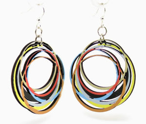 Colorful circular earrings on a white background