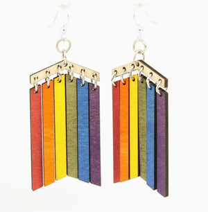 Colorful earrings with rainbow design on a white background