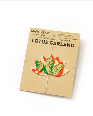 Packaged lotus garland with 'MATR Boomie' branding on a white background