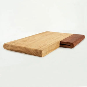 Wooden cutting board with a unique design on a white background