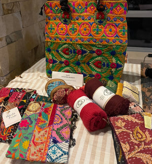 Embroidered tote, crossover bags and cotton shawls
