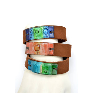 Wide Suede Leather and Glass Snap Cuff Bracelet
