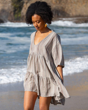 Two-Tier Kurta Cotton Babydoll Dress - Cream
