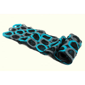 Handmade Wool Circles and Chiffon Scarf-Black with Turquoise