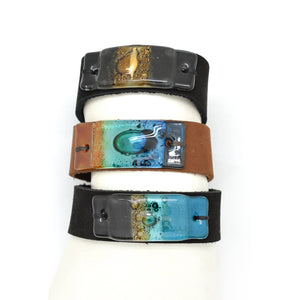 Wide Suede Leather and Glass Snap Cuff Bracelet
