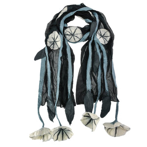 Hand-Felted Merino Wool & Chiffon Floral Scarf