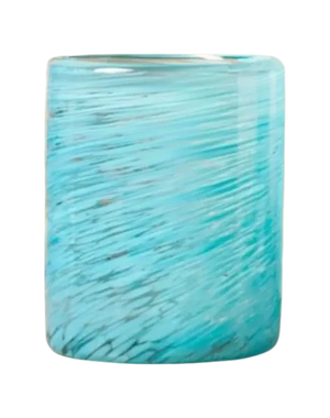 Clear glass with blue tint on a white background