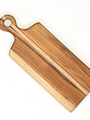 Wooden cutting board with a handle on a white background