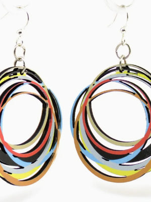 Colorful circular earrings on a white background