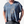 Person wearing a blue patterned shirt against a white background
