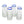 Set of four shot glasses with blue rim on a white background
