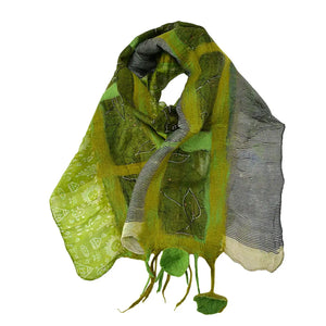 Hand-Felted Merino Wool &amp; Vintage Silk Sari Scarf