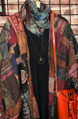 Long-Sleeve Patchwork Kimono Duster Coat