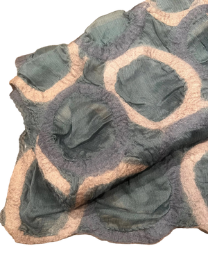 Handmade Wool and Chiffon Scarf —Mist Grey Tan Circles
