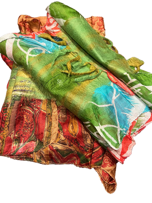 Hand-Felted Merino Wool & Vintage Silk Sari Scarf (green multi)