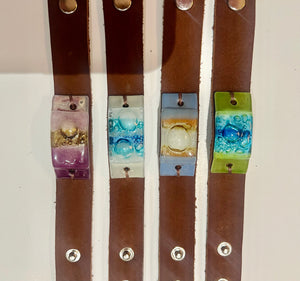 Wide Suede Leather and Glass Snap Cuff Bracelet