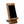 Wooden phone stand holding a smartphone on a white background
