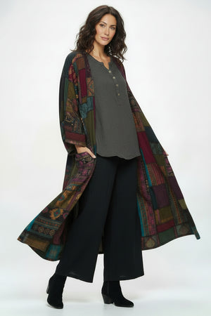 Long-Sleeve Patchwork Kimono Duster Coat