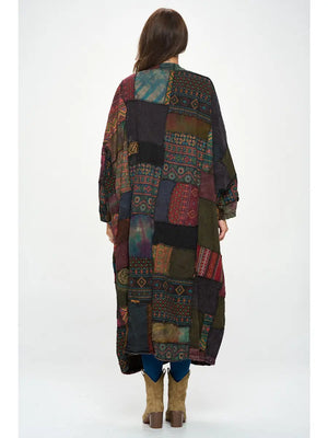 Long-Sleeve Patchwork Kimono Duster Coat
