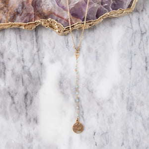Amazonite Brass Lotus Pendant Charm Necklace