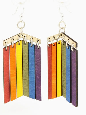 Colorful earrings with rainbow design on a white background