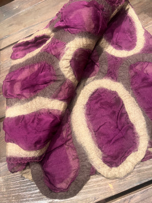 Handmade Wool and Chiffon Scarf —Maroon & Camel Circles