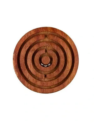 Wooden labyrinth puzzle on a white background