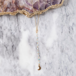 Amazonite Brass Moon Pendant Charm Necklace
