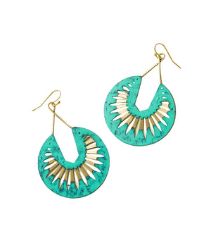 Nihira Teal Patina Dangling Hoop Earrings