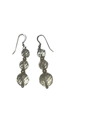 Pair of facet glass three beads earrings