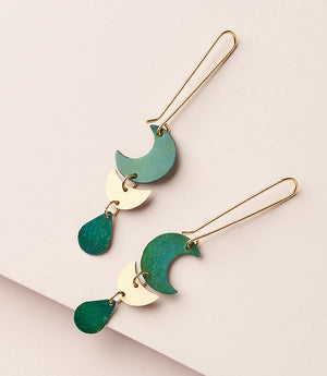 Rajani Moon Phase Teal Drop Earrings - Teal