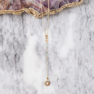Amazonite Brass Sun Pendant Charm Necklace