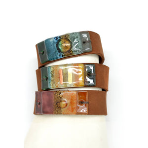 Wide Suede Leather and Glass Snap Cuff Bracelet