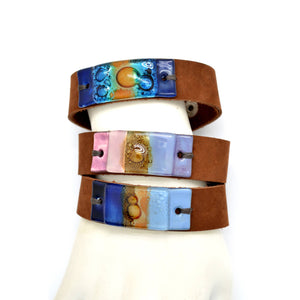 Wide Suede Leather and Glass Snap Cuff Bracelet