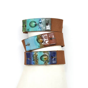 Wide Suede Leather and Glass Snap Cuff Bracelet