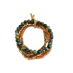 Bracelet with multicolor beads on a white background