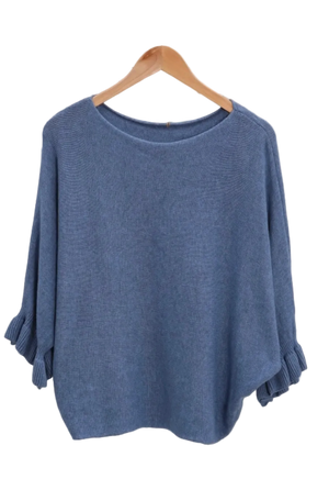Dolman Sweater - Ruffle sleeve cuff -Blue Jeans