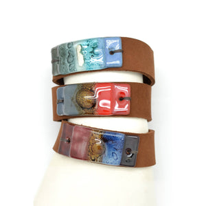 Wide Suede Leather and Glass Snap Cuff Bracelet