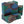 Three bars of multicolored soap with green, brown, and blue on a white background.