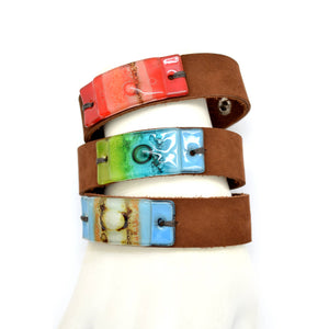 Wide Suede Leather and Glass Snap Cuff Bracelet