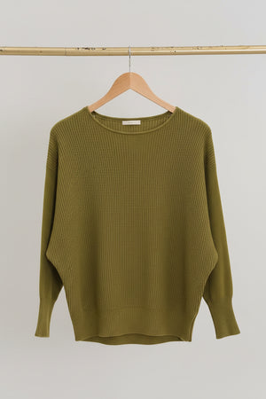 Dolman Sleeve Cashmere Blend Sweater -Wasabi